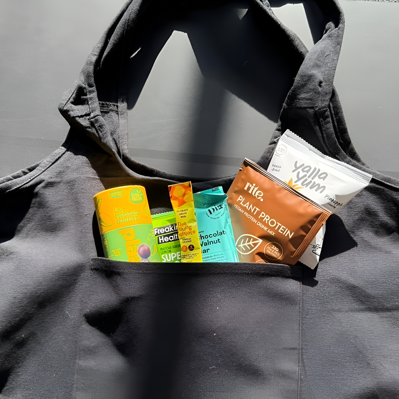 Sachets and pouches packed in a delivery bag